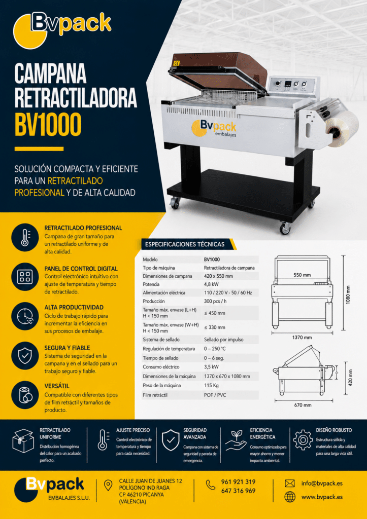 RETRACTILADORA CAMPANA CON FILM RETRÁCTIL SEMI-TUBO - BVPACK EMBALAJES