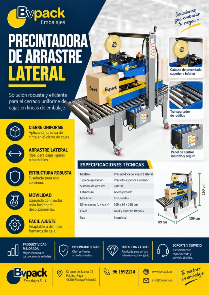 Precintadora para cajas motorizada con arrastre lateral BVPACK_EMBALAJES